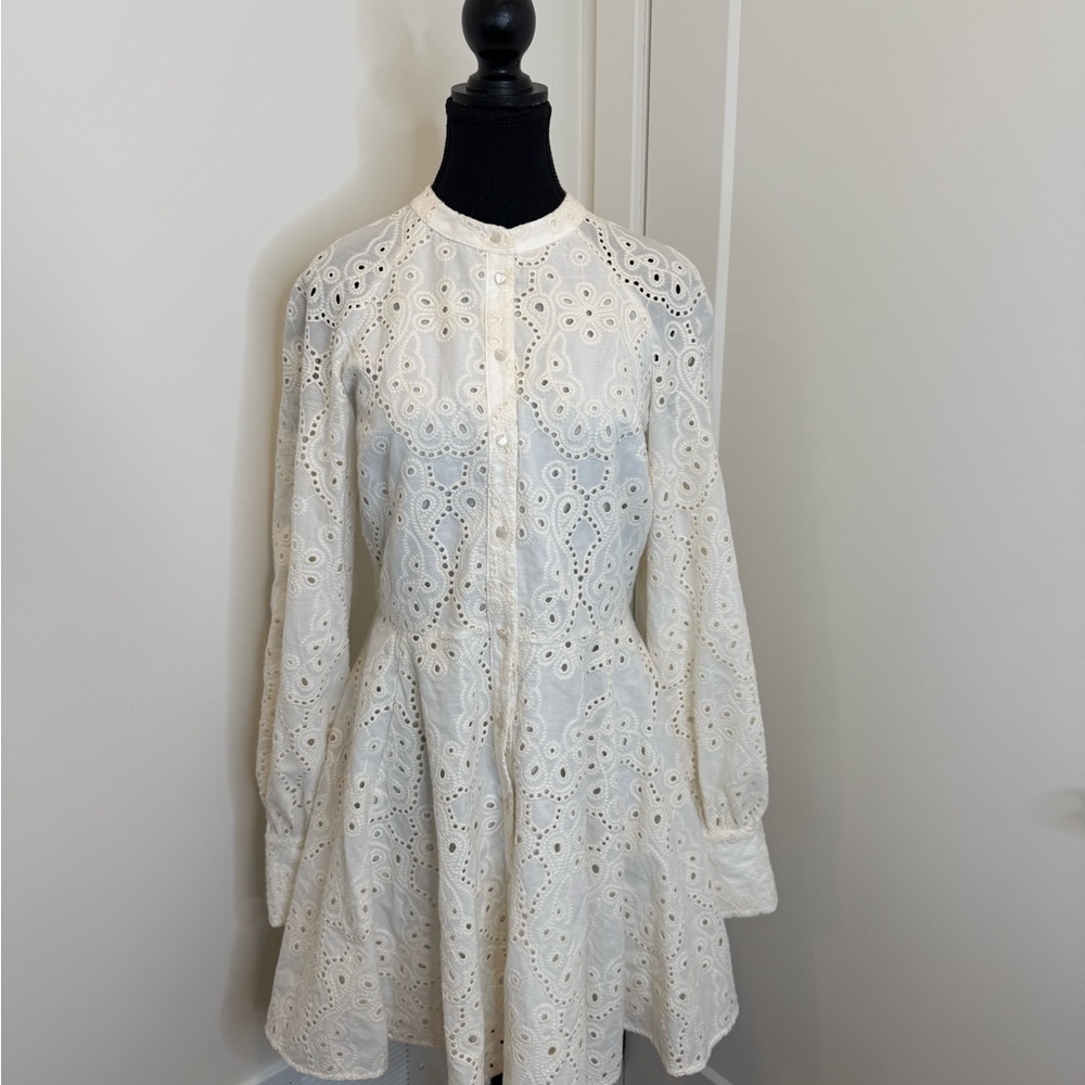 White Eyelet Lace Long Sleeve Dress